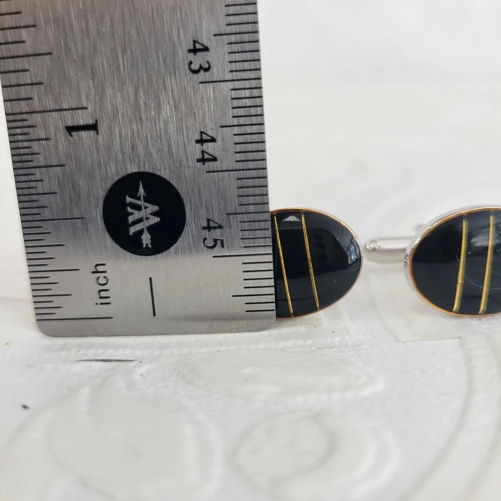 Vintage Black Enamel‎ Oval Cufflinks Gold Silver Tone Formal Onyx Style